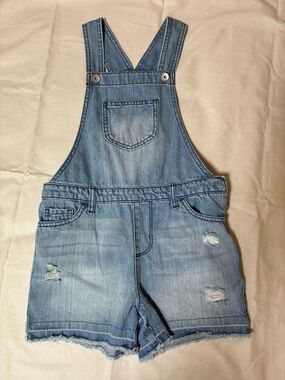 Place Light Blue Distressed Denim Short Overalls